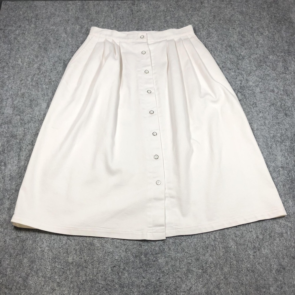 Vintage Barclay Petites Skirt Womens 16 White Pleated Button Front Midi Twill‎